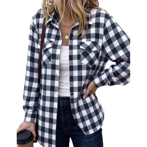 Zeagoo Womens Plaid Flannel Shirt Long Sleeve Top Casual Button Down Blouse | Flannel Plaid Shirt,Cotton Fabric,Loose Fit Blouse,Business Casual Outfits,2026 Fashion Fall Western Shacket Jacket(Dark Blue)