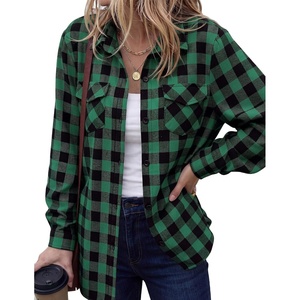Zeagoo Womens Plaid Flannel Shirt Long Sleeve Top Casual Button Down Blouse | Flannel Plaid Shirt,Cotton Fabric,Loose Fit Blouse,Business Casual Outfits,2026 Fashion Fall Western Shacket Jacket(1-green)