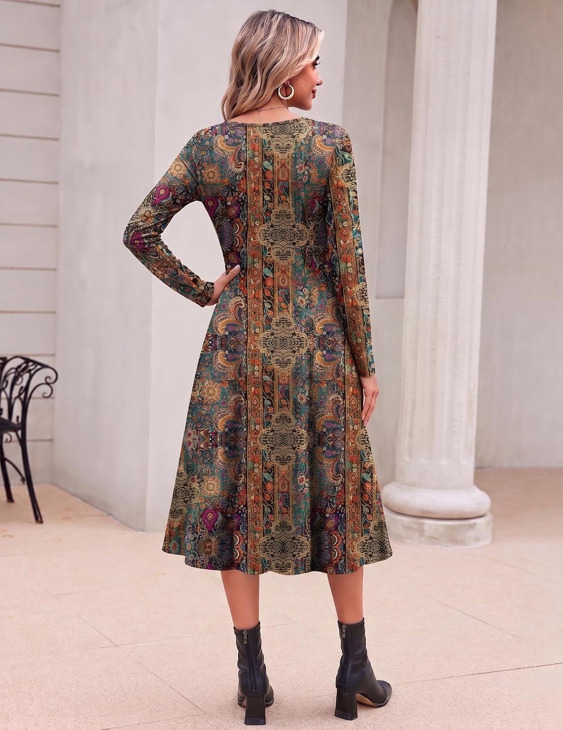 image:imageZeagoo Dresses for Womens Long Sleeve Midi Dress Fall Casual A Line Dress Fall Outfits 2026V Neck Flare Dress with PocketsWinter Long Dresses For WomenFloral PrintedBusiness CasualFlowy SwingFloral Printed1