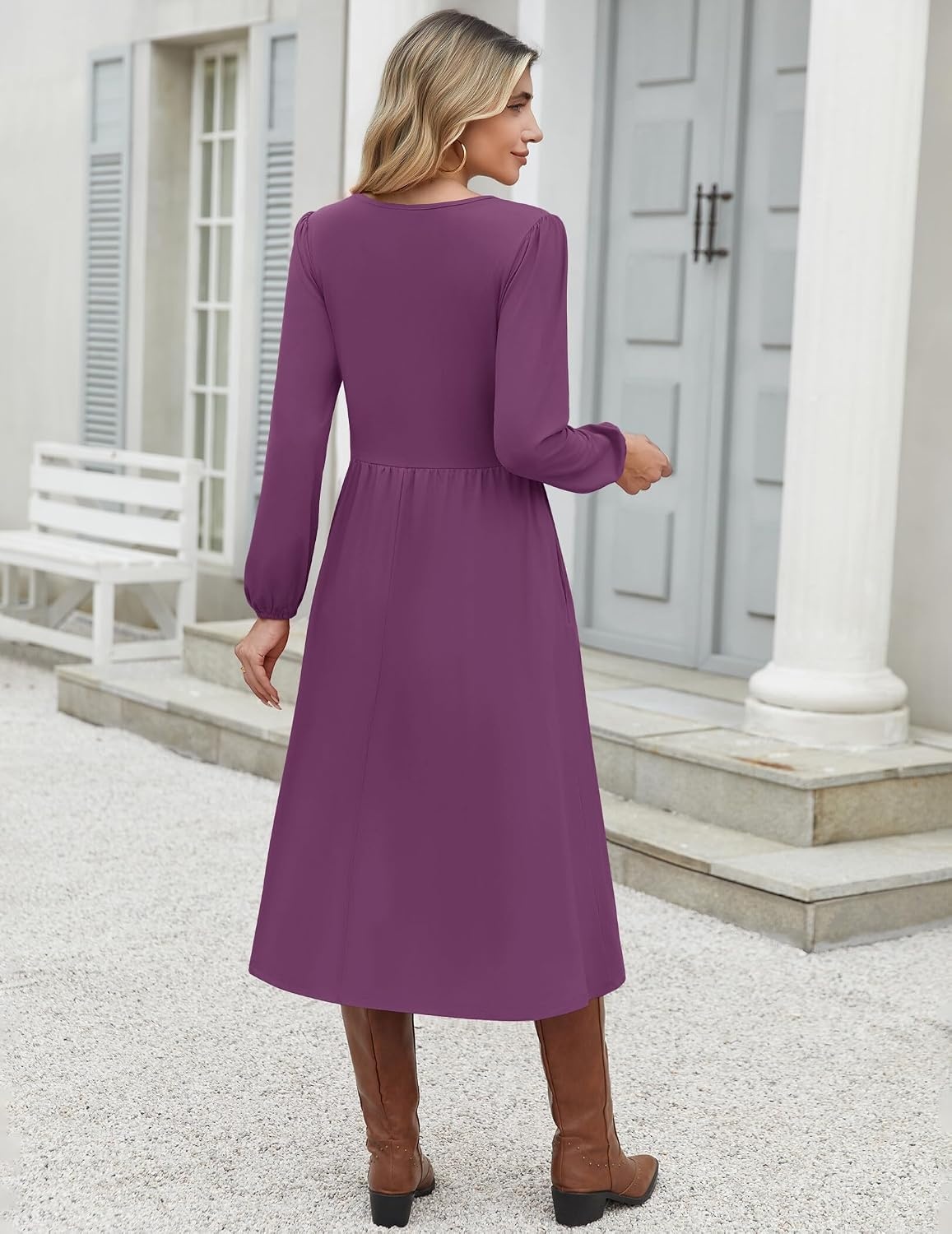 image:imageZeagoo Long Sleeve Midi Dress with Pockets Fall V Neck ALine Casual Women aline Empire waist midi maxi dress with pockets casual flowy loose fit elegant modest boho clothes for daily work holidayPurple