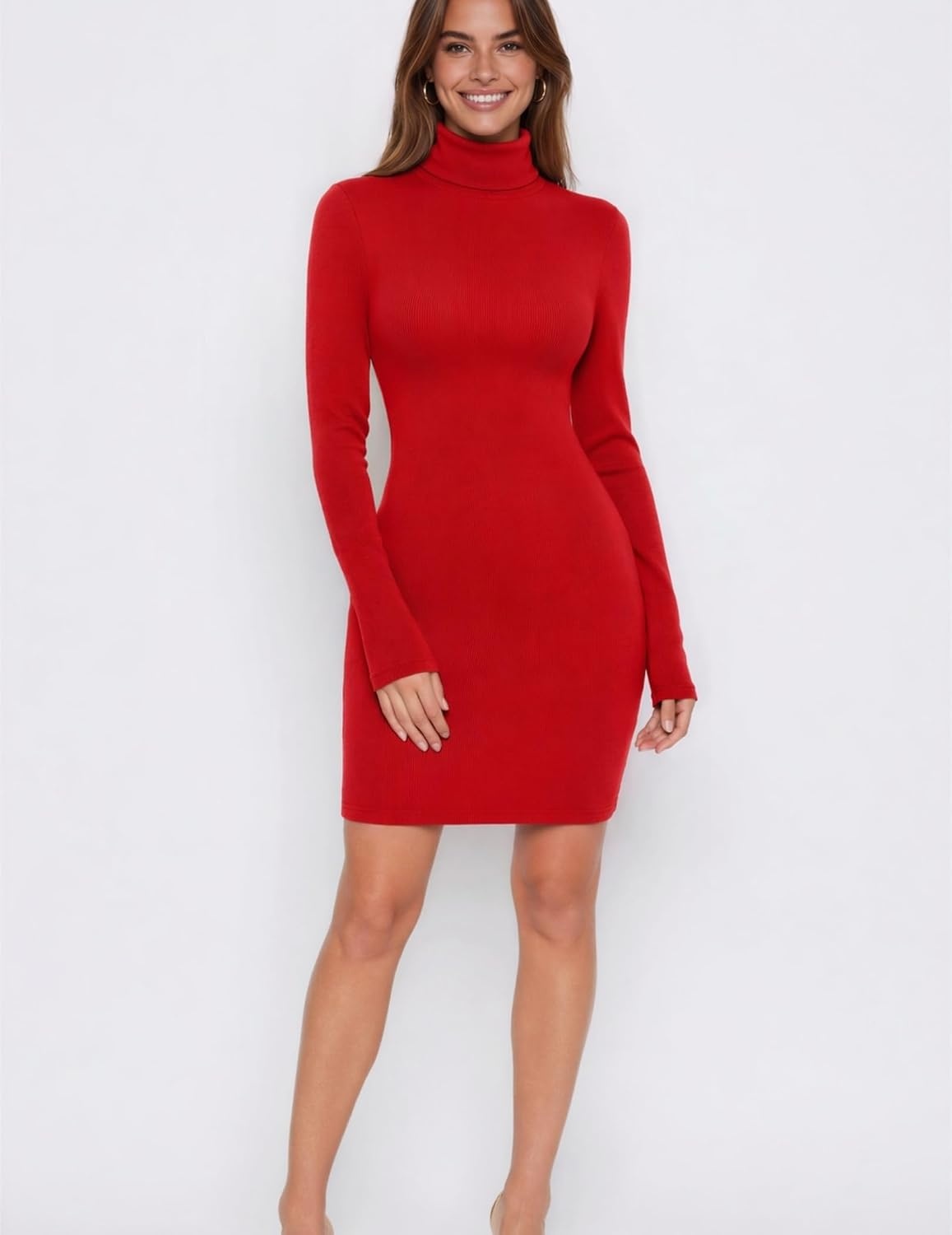 image:imageZeagoo Women Long Sleeve Dress Sweater Dress Turtleneck Ribbed Fall Dresses Long Sleeve Turtleneck Tight Dress Ribbed Slim FitampFleece lined Above Knee Fall Winter Outfits for Going OutampPartyTr