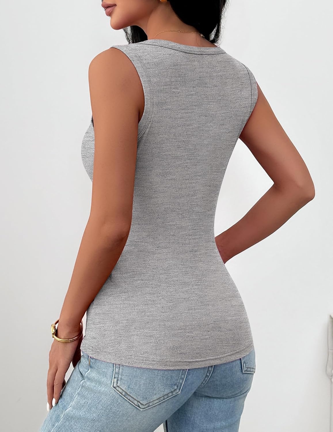 image:imageZeagoo Womens Square Neck Ribbed Tank Tops 2026 Summer Sleeveless Shirts Basic Tops for Women Business Casual Outfits Womens Fashion Trendy Clothes Going Out Blouses Fitted UndershirtLight Grey