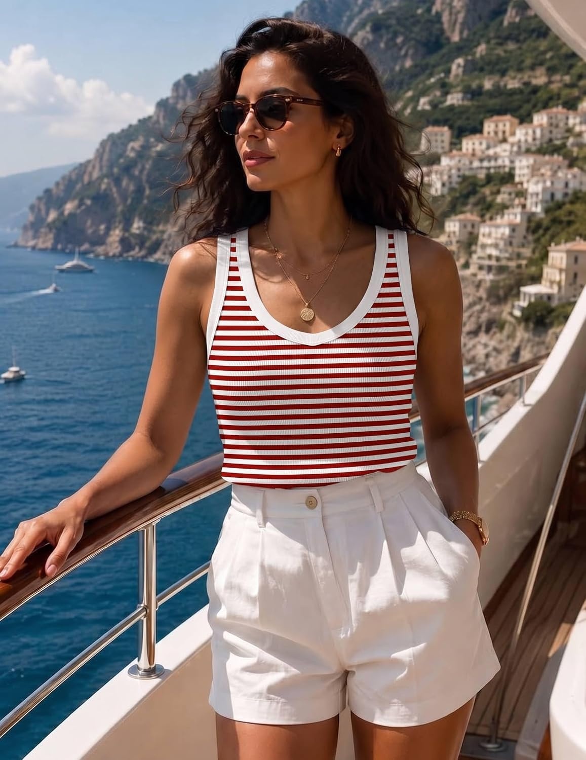 image:imageZeagoo Womens Tank Tops V Neck Ribbed Knit Slim Fit Basic Sleeveless Tops Trendy Casual Summer Clothes Cute Going Out TopBasic TeeBusiness Casual OutfitsSummer Fashion 2026B Stripe Red White