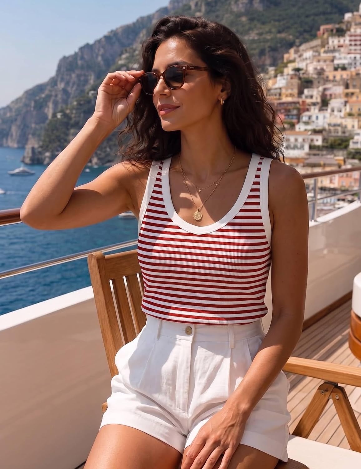 image:imageZeagoo Womens Tank Tops V Neck Ribbed Knit Slim Fit Basic Sleeveless Tops Trendy Casual Summer Clothes Cute Going Out TopBasic TeeBusiness Casual OutfitsSummer Fashion 2026B Stripe Red White