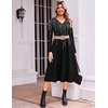Zeagoo Dresses for Womens Long Sleeve Midi Dress Fall Casual A Line Dress | Fall Outfits 2026,V Neck Flare Dress with Pockets,Winter Long Dresses For Women,Floral Printed,Business Casual,Flowy Swing(Black White)