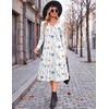 Zeagoo Dresses for Womens Long Sleeve Midi Dress Fall Casual A Line Dress | Fall Outfits 2026,V Neck Flare Dress with Pockets,Winter Long Dresses For Women,Floral Printed,Business Casual,Flowy Swing(White Floral)