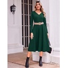 Zeagoo Dresses for Womens Long Sleeve Midi Dress Fall Casual A Line Dress | Fall Outfits 2026,V Neck Flare Dress with Pockets,Winter Long Dresses For Women,Floral Printed,Business Casual,Flowy Swing(Green)