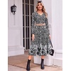 Zeagoo Dresses for Womens Long Sleeve Midi Dress Fall Casual A Line Dress | Fall Outfits 2026,V Neck Flare Dress with Pockets,Winter Long Dresses For Women,Floral Printed,Business Casual,Flowy Swing(Black White Floral)