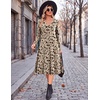 Zeagoo Dresses for Womens Long Sleeve Midi Dress Fall Casual A Line Dress | Fall Outfits 2026,V Neck Flare Dress with Pockets,Winter Long Dresses For Women,Floral Printed,Business Casual,Flowy Swing(Khaki Printed)