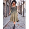 Zeagoo Dresses for Womens Long Sleeve Midi Dress Fall Casual A Line Dress | Fall Outfits 2026,V Neck Flare Dress with Pockets,Winter Long Dresses For Women,Floral Printed,Business Casual,Flowy Swing(Leaf Print)