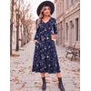 Zeagoo Dresses for Womens Long Sleeve Midi Dress Fall Casual A Line Dress | Fall Outfits 2026,V Neck Flare Dress with Pockets,Winter Long Dresses For Women,Floral Printed,Business Casual,Flowy Swing(Blue Loral-2)
