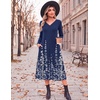 Zeagoo Dresses for Womens Long Sleeve Midi Dress Fall Casual A Line Dress | Fall Outfits 2026,V Neck Flare Dress with Pockets,Winter Long Dresses For Women,Floral Printed,Business Casual,Flowy Swing(Blue Floral)