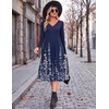 Zeagoo Dresses for Womens Long Sleeve Midi Dress Fall Casual A Line Dress | Fall Outfits 2026,V Neck Flare Dress with Pockets,Winter Long Dresses For Women,Floral Printed,Business Casual,Flowy Swing(Blue Floral)