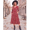 Zeagoo Dresses for Womens Long Sleeve Midi Dress Fall Casual A Line Dress | Fall Outfits 2026,V Neck Flare Dress with Pockets,Winter Long Dresses For Women,Floral Printed,Business Casual,Flowy Swing(Red Floral)