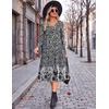 Zeagoo Dresses for Womens Long Sleeve Midi Dress Fall Casual A Line Dress | Fall Outfits 2026,V Neck Flare Dress with Pockets,Winter Long Dresses For Women,Floral Printed,Business Casual,Flowy Swing(Black White Floral)