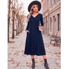 Zeagoo Dresses for Womens Long Sleeve Midi Dress Fall Casual A Line Dress | Fall Outfits 2026,V Neck Flare Dress with Pockets,Winter Long Dresses For Women,Floral Printed,Business Casual,Flowy Swing(Blue)