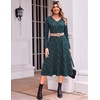 Zeagoo Dresses for Womens Long Sleeve Midi Dress Fall Casual A Line Dress | Fall Outfits 2026,V Neck Flare Dress with Pockets,Winter Long Dresses For Women,Floral Printed,Business Casual,Flowy Swing(Green Floral-printed)