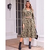 Zeagoo Dresses for Womens Long Sleeve Midi Dress Fall Casual A Line Dress | Fall Outfits 2026,V Neck Flare Dress with Pockets,Winter Long Dresses For Women,Floral Printed,Business Casual,Flowy Swing(Khaki Printed)