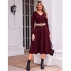 Zeagoo Dresses for Womens Long Sleeve Midi Dress Fall Casual A Line Dress | Fall Outfits 2026,V Neck Flare Dress with Pockets,Winter Long Dresses For Women,Floral Printed,Business Casual,Flowy Swing(Red)