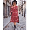 Zeagoo Dresses for Womens Long Sleeve Midi Dress Fall Casual A Line Dress | Fall Outfits 2026,V Neck Flare Dress with Pockets,Winter Long Dresses For Women,Floral Printed,Business Casual,Flowy Swing(Red Floral)