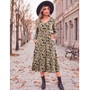 Zeagoo Dresses for Womens Long Sleeve Midi Dress Fall Casual A Line Dress | Fall Outfits 2026,V Neck Flare Dress with Pockets,Winter Long Dresses For Women,Floral Printed,Business Casual,Flowy Swing(Khaki Printed)