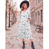 Zeagoo Dresses for Womens Long Sleeve Midi Dress Fall Casual A Line Dress | Fall Outfits 2026,V Neck Flare Dress with Pockets,Winter Long Dresses For Women,Floral Printed,Business Casual,Flowy Swing(White Floral)