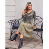 Zeagoo Dresses for Womens Long Sleeve Midi Dress Fall Casual A Line Dress | Fall Outfits 2026,V Neck Flare Dress with Pockets,Winter Long Dresses For Women,Floral Printed,Business Casual,Flowy Swing(Leaf Print)