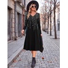 Zeagoo Dresses for Womens Long Sleeve Midi Dress Fall Casual A Line Dress | Fall Outfits 2026,V Neck Flare Dress with Pockets,Winter Long Dresses For Women,Floral Printed,Business Casual,Flowy Swing(Black White)