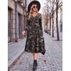 Zeagoo Dresses for Womens Long Sleeve Midi Dress Fall Casual A Line Dress | Fall Outfits 2026,V Neck Flare Dress with Pockets,Winter Long Dresses For Women,Floral Printed,Business Casual,Flowy Swing(Floral)