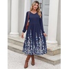 Zeagoo Long Sleeve Midi Dress with Pockets Fall V Neck A-Line Casual Women | a-line Empire waist midi maxi dress with pockets, casual flowy loose fit, elegant modest boho clothes for daily work holiday.(Navy Blue Floral)