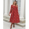 Zeagoo Long Sleeve Midi Dress with Pockets Fall V Neck A-Line Casual Women | a-line Empire waist midi maxi dress with pockets, casual flowy loose fit, elegant modest boho clothes for daily work holiday.(Red Floral)