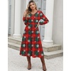 Zeagoo Long Sleeve Midi Dress with Pockets Fall V Neck A-Line Casual Women | a-line Empire waist midi maxi dress with pockets, casual flowy loose fit, elegant modest boho clothes for daily work holiday.(Christmas Print)