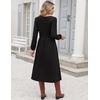 Zeagoo Long Sleeve Midi Dress with Pockets Fall V Neck A-Line Casual Women | a-line Empire waist midi maxi dress with pockets, casual flowy loose fit, elegant modest boho clothes for daily work holiday.(Black)