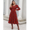 Zeagoo Long Sleeve Midi Dress with Pockets Fall V Neck A-Line Casual Women | a-line Empire waist midi maxi dress with pockets, casual flowy loose fit, elegant modest boho clothes for daily work holiday.(Red Plaid)