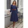Zeagoo Long Sleeve Midi Dress with Pockets Fall V Neck A-Line Casual Women | a-line Empire waist midi maxi dress with pockets, casual flowy loose fit, elegant modest boho clothes for daily work holiday.(Navy Blue)