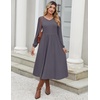 Zeagoo Long Sleeve Midi Dress with Pockets Fall V Neck A-Line Casual Women | a-line Empire waist midi maxi dress with pockets, casual flowy loose fit, elegant modest boho clothes for daily work holiday.(Dark Grey)