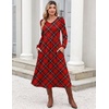 Zeagoo Long Sleeve Midi Dress with Pockets Fall V Neck A-Line Casual Women | a-line Empire waist midi maxi dress with pockets, casual flowy loose fit, elegant modest boho clothes for daily work holiday.(Red Plaid)