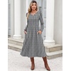 Zeagoo Long Sleeve Midi Dress with Pockets Fall V Neck A-Line Casual Women | a-line Empire waist midi maxi dress with pockets, casual flowy loose fit, elegant modest boho clothes for daily work holiday.(Houndstooth)