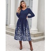 Zeagoo Long Sleeve Midi Dress with Pockets Fall V Neck A-Line Casual Women | a-line Empire waist midi maxi dress with pockets, casual flowy loose fit, elegant modest boho clothes for daily work holiday.(Navy Blue Floral)