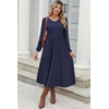 Zeagoo Long Sleeve Midi Dress with Pockets Fall V Neck A-Line Casual Women | a-line Empire waist midi maxi dress with pockets, casual flowy loose fit, elegant modest boho clothes for daily work holiday.(Navy Blue)