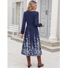 Zeagoo Long Sleeve Midi Dress with Pockets Fall V Neck A-Line Casual Women | a-line Empire waist midi maxi dress with pockets, casual flowy loose fit, elegant modest boho clothes for daily work holiday.(Navy Blue Floral)