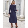 Zeagoo Long Sleeve Midi Dress with Pockets Fall V Neck A-Line Casual Women | a-line Empire waist midi maxi dress with pockets, casual flowy loose fit, elegant modest boho clothes for daily work holiday.(Navy Blue)