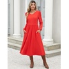 Zeagoo Long Sleeve Midi Dress with Pockets Fall V Neck A-Line Casual Women | a-line Empire waist midi maxi dress with pockets, casual flowy loose fit, elegant modest boho clothes for daily work holiday.(Red)