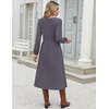 Zeagoo Long Sleeve Midi Dress with Pockets Fall V Neck A-Line Casual Women | a-line Empire waist midi maxi dress with pockets, casual flowy loose fit, elegant modest boho clothes for daily work holiday.(Dark Grey)