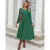 Zeagoo Long Sleeve Midi Dress with Pockets Fall V Neck A-Line Casual Women | a-line Empire waist midi maxi dress with pockets, casual flowy loose fit, elegant modest boho clothes for daily work holiday.(Dark Green)