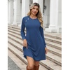 Zeagoo Long Sleeve Tunic Dress Button Crew Neck Casual Fall A-Line Dress | Flowy fall winter tunic dress with pockets, casual flowy loose fit shift mini dresses for women daily wear solid color&print(Solid Blue)