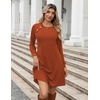 Zeagoo Long Sleeve Tunic Dress Button Crew Neck Casual Fall A-Line Dress | Flowy fall winter tunic dress with pockets, casual flowy loose fit shift mini dresses for women daily wear solid color&print(Caramel)