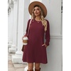 Zeagoo Long Sleeve Tunic Dress Button Crew Neck Casual Fall A-Line Dress | Flowy fall winter tunic dress with pockets, casual flowy loose fit shift mini dresses for women daily wear solid color&print(Wine Red)