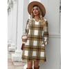 Zeagoo Long Sleeve Tunic Dress Button Crew Neck Casual Fall A-Line Dress | Flowy fall winter tunic dress with pockets, casual flowy loose fit shift mini dresses for women daily wear solid color&print(A02-browm Plaid)