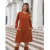 Zeagoo Long Sleeve Tunic Dress Button Crew Neck Casual Fall A-Line Dress | Flowy fall winter tunic dress with pockets, casual flowy loose fit shift mini dresses for women daily wear solid color&print(Caramel)